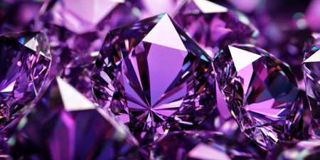 A stunning purple diamond background with intricate cuts that reflect an array of rich, vibrant colors. The combination of the bold, rich purple and radiant diamonds creates an upscale, luxury feel, perfect for jewelry ads or exclusive events.の素材