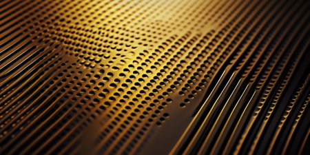 Matte golden steel background with a textured finish and soft, muted light. The subtle shine and warmth create a vintage yet contemporary feel, ideal for creating high-class, retro-industrial designs and branding.の素材