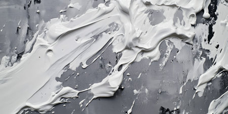 A soft gray background with splashes of white paint, creating a distressed, abstract texture. The edgy, raw look is ideal for creative agencies, art exhibitions, or fashion marketing visuals.の素材