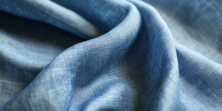 A textured chambray blue abstract background resembling aged fabric, with visible textile fibers, soft creases, and a natural linen-like texture. The gentle blue hues add a rustic yet modern charm.の素材