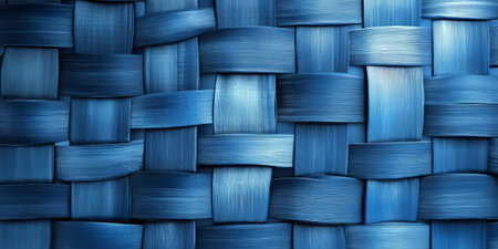 A woven chambray blue abstract background with a textured, basket-like fabric pattern, adding a cozy and warm visual appeal.の素材