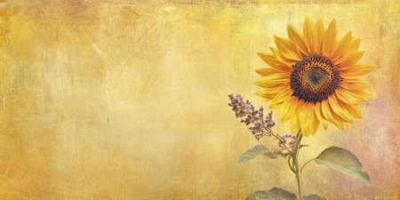 A soft nostalgic background featuring faded sunflower yellow, dusty rose, and gentle lavender hues blending seamlessly into a grainy, textured surface, inspired by vintage fashion and old polaroid snapshots.の素材