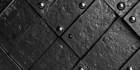 Heavy iron plate background with sharp edges, rivets, and exposed seams. The rugged, raw metal texture exudes a sense of power and durability, making it perfect for machinery, factories, or mechanical concepts.の素材