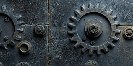 Dull matte black iron background with heavy texture, making the metal look robust and worn. The industrial finish provides a gritty, weathered feel perfect for mechanical, urban, or post-apocalyptic-themed designs.の素材