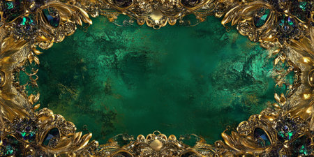 Opulent gold and emerald background with rich gemstone details and metallic accents.の素材