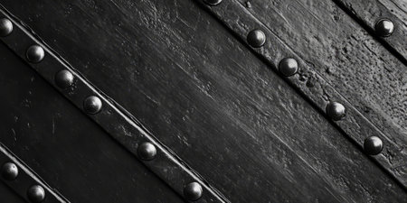Heavy iron plate background with sharp edges, rivets, and exposed seams. The rugged, raw metal texture exudes a sense of power and durability, making it perfect for machinery, factories, or mechanical concepts.の素材