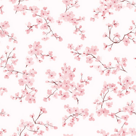 A pattern of cherry blossoms falling on a gentle spring breeze, soft pink hues.の素材