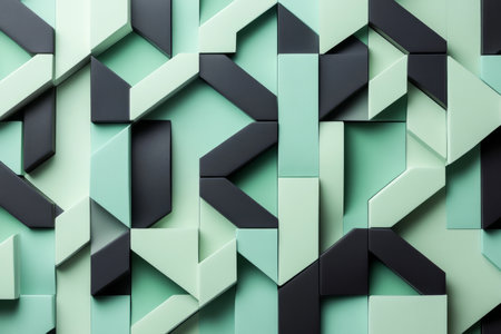 geometric wallpaper with light green and black shapes interlocking in a perfect seamless pattern.の素材