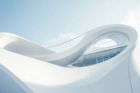 illustration of minimalistic white geometric shapes, clean, smooth surfaces with soft shadows and a modern, spacious feel.の素材