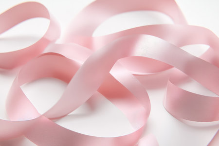 blush pink ribbons, soft and curvaceous, twisting and turning in elegant motion against a clean white background.の素材