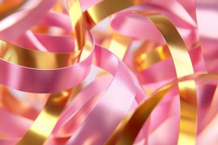animated pink and gold ribbons constantly twisting and intertwining, looping in a smooth rhythmic motion.の素材