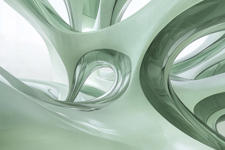 curved abstract shapes in light green, flowing together and pulling apart to create an elegant, natural movement.の素材
