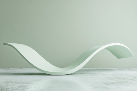 graceful curve in light green, stretching across the space with a smooth, continuous motion that embodies simplicity and elegance.の素材