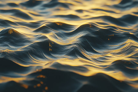 seamless animated flow of golden waves, moving gracefully to create an ambient, continuous movement perfect for a luxury video backdrop.の素材