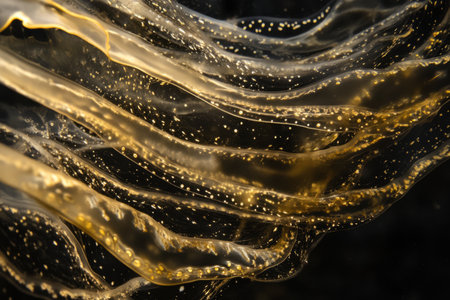 A close-up of jellyfish tentacles underwater, glowing with bioluminescence, showing the organic, flowing texture and intricate natural patterns.の素材