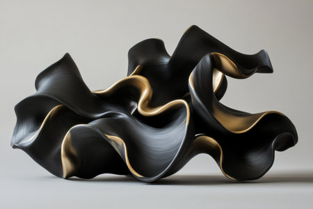 soft flowing forms in black and gold, continuously undulating and creating a visually dynamic scene filled with elegance.の素材