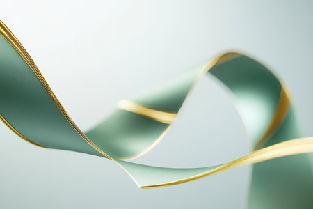 spiraling ribbon of light green and gold interwoven in a continuous, smooth motion, with subtle lighting creating depth and movement.の素材