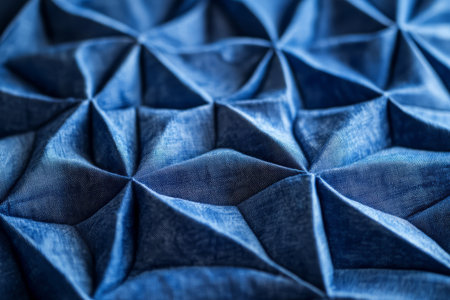 Close-up of Japanese indigo-dyed shibori fabric, delicate handmade folds creating organic patterns.の素材