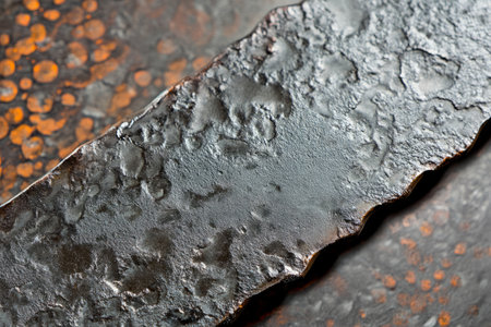 Close-up of hand-forged steel texture, dark metal with visible hammer marks and a slightly uneven surface.の素材