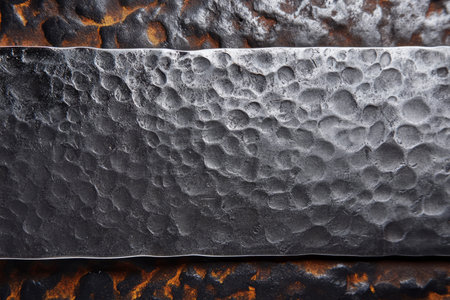 Close-up of hand-forged steel texture, dark metal with visible hammer marks and a slightly uneven surface.の素材