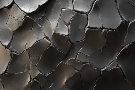 Highly detailed cracked mud texture, dry earth fracturing into complex geometric shapes.の素材