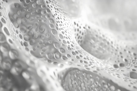 Detailed bubble wrap texture, transparent plastic surface filled with small, raised air pockets.の素材