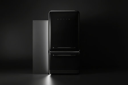 minimalist kitchen appliance in black, displayed with soft ambient lighting to emphasize its sleek design.の素材