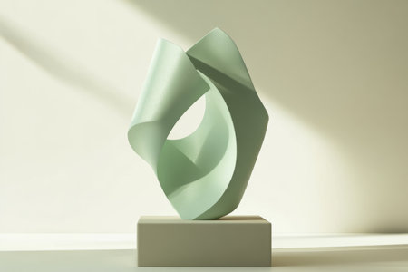 modern sculpture in light green, positioned against a neutral background, illuminated to enhance its contemporary design.の素材