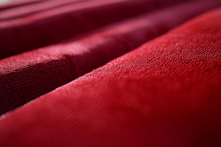 Highly detailed luxury velvet in deep red, plush, soft folds reflecting light.の素材