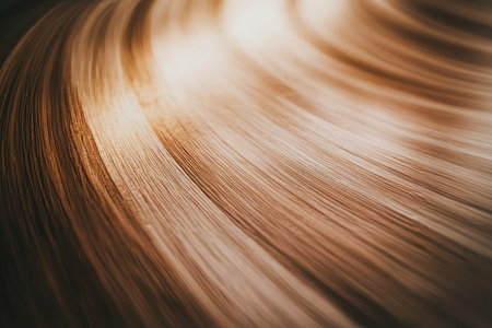 Macro shot of smooth polished wood surface, showing rich grains and textures that speak to natural beauty.の素材
