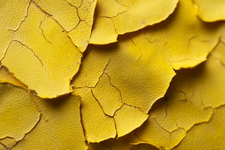 Macro shot of sunshine yellow citrus peel texture, detailed and slightly rough, natural imperfections.の素材
