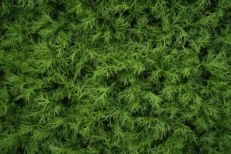 Soft, dense moss texture, deep green with fine, velvety surfaces covering a damp forest floor.の素材
