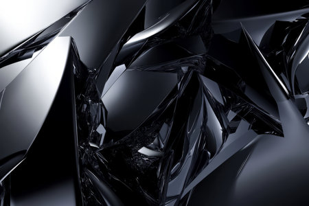 A bold black and gray abstract background with sharp geometric shapes, metallic gradients, and a sleek, futuristic design. Ideal for tech, business, and modern aesthetics.の素材