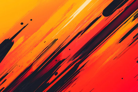 A dynamic orange and red abstract background with fiery textures, sharp gradients, and an energetic composition. Perfect for high-energy, bold branding or action visuals.の素材