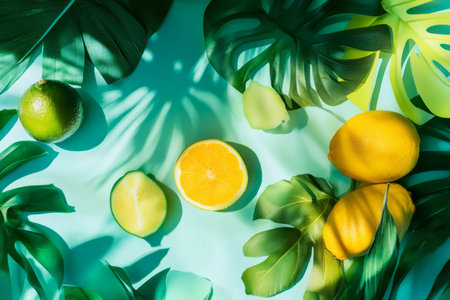 A dynamic combination of bright yellow, turquoise, and lime green with glowing accents and organic patterns. Lively and energetic, perfect for youthful branding.の素材