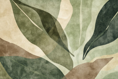 A nature-inspired abstract background with vibrant green, earthy brown, and soft beige tones. Organic textures and subtle leaf-like shapes create a fresh and eco-friendly aesthetic.の素材