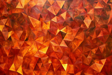 A repeating triangular tessellation pattern in shades of burnt orange and gold, creating a warm and energetic abstract background.の素材