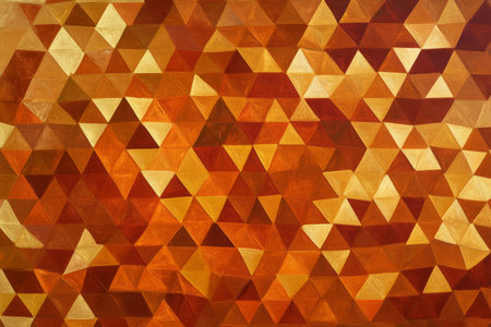 A repeating triangular tessellation pattern in shades of burnt orange and gold, creating a warm and energetic abstract background.の素材