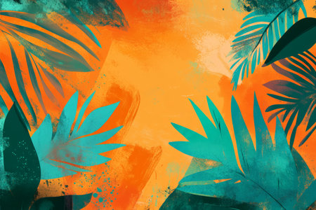A vibrant orange and turquoise abstract background with bold, flowing textures, energetic contrasts, and tropical vibes. A fresh and modern design with dynamic visual appeal.の素材