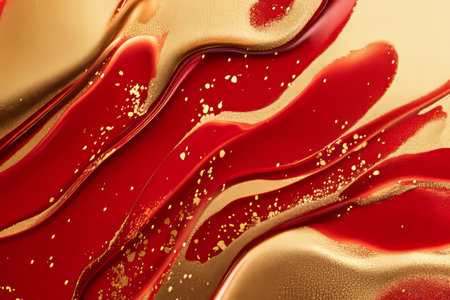 A vibrant red and gold abstract background with flowing textures, dynamic splashes, and luxurious accents. Perfect for premium, energetic, and bold designs.の素材