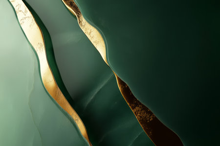 Abstract background with polished jade stone, its smooth texture blending into shimmering gold accents, conveying luxury and refinement.の素材