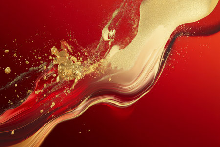 A vibrant red and gold abstract background with flowing textures, dynamic splashes, and luxurious accents. Perfect for premium, energetic, and bold designs.の素材