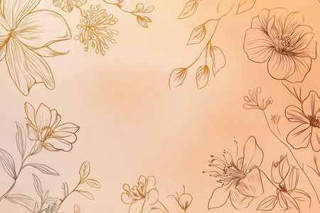 Abstract hand-drawn floral doodles in gold ink, set on a soft peach background, creating a personal, heartfelt design with delicate touches of artistry.の素材