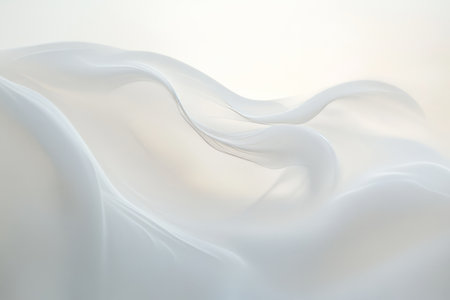 Abstract white smoke swirling, against a barely visible gradient background. The fluid motion of the smoke creates a sense of mystery and depth.の素材