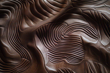 Abstract textured leather in rich deep brown, with intricate embossed patterns adding a tactile, luxurious element.の素材