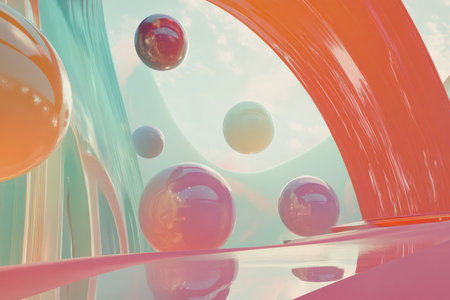 Bubble-like orbs in multiple colors, floating in an abstract, futuristic space.の素材