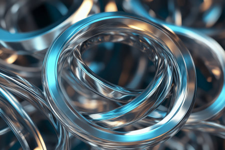 Interwoven metallic rings, creating a futuristic 3D abstract composition.の素材