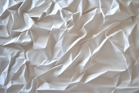 White paper folds and creases, forming an abstract three-dimensional pattern. The crisp shadows and highlights add depth and structure to the minimalist composition.の素材