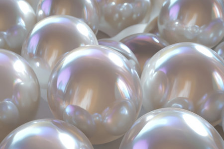 Highly detailed white pearl texture with iridescent glow, smooth, rounded surfaces reflecting soft hues of light.の素材