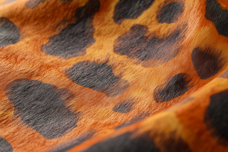 Macro shot of giraffe fur, featuring warm orange tones with dark brown patches in an organic, natural pattern.の素材